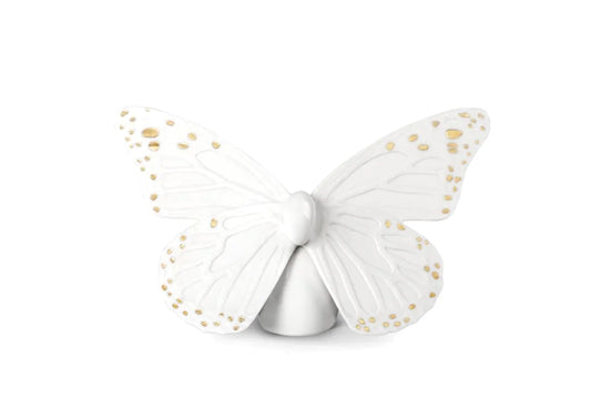 Butterfly Figurine. Golden Luster & White