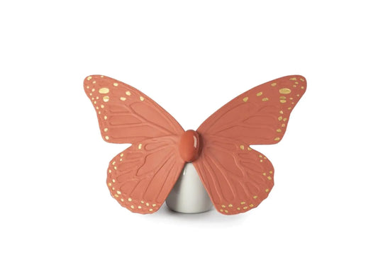 Butterfly Figurine. Golden Luster & Coral