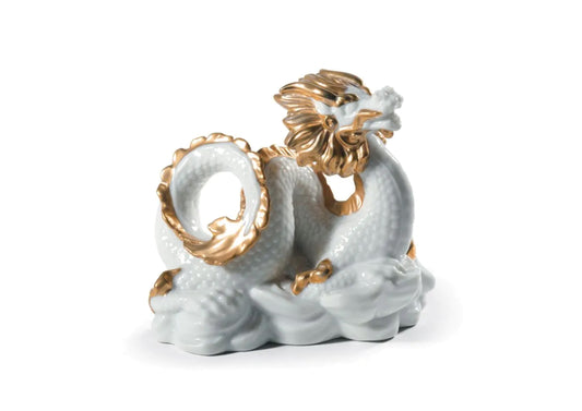 The Dragon Sculpture. Golden Lustre and White